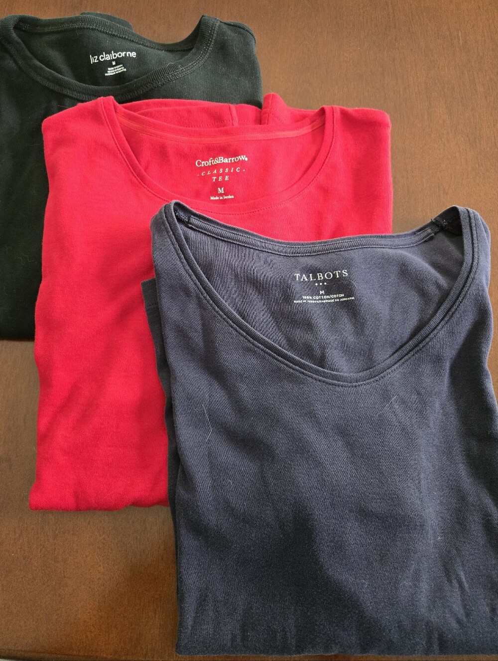 3 Womens Crewneck Tees, Talbots Blue, Croft&Barrow Red and Liz Claiborne Black